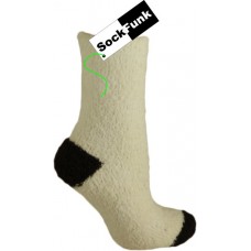 Fluffy Bed Socks White with Brown Heel and Toe